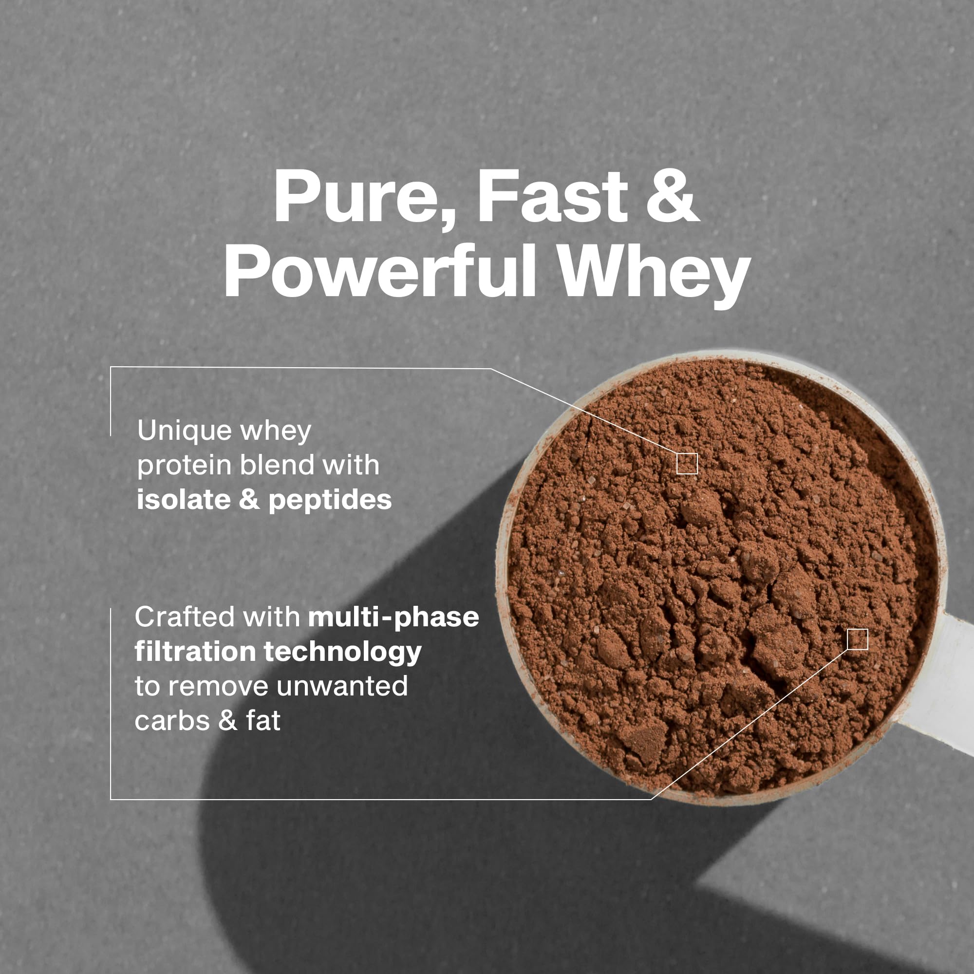 Muscletech cuchara medidora con una porción mostrando cantidad precisa por servicio