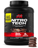 MuscleTech empaque frontal Nitro-Tech chocolate mostrando la marca y conveniencia