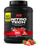 MuscleTech Nitro-Tech frente del envase mostrando tamaño y sabor fresa, ideal para entrenar
