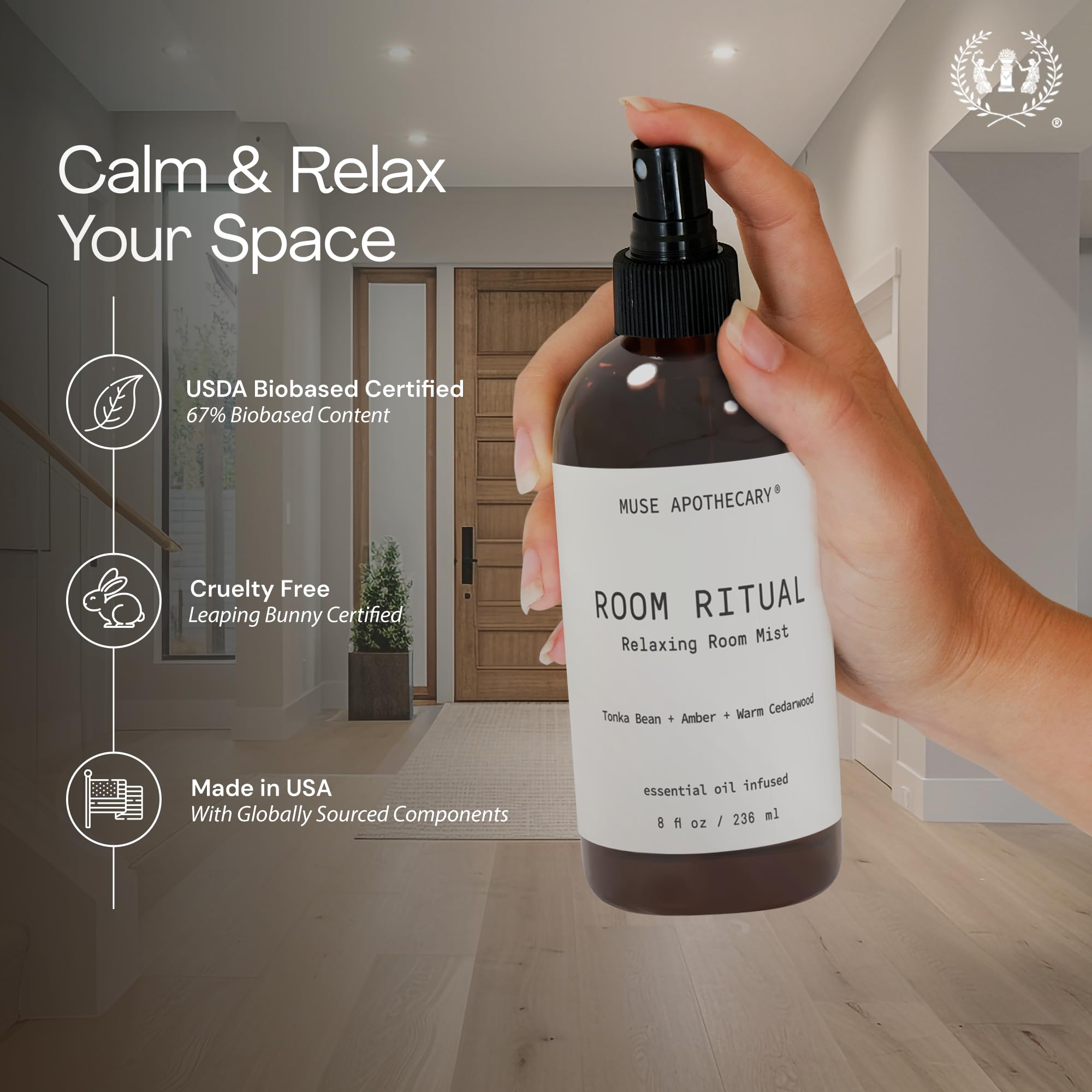 Muse Apothecary comparación de tamaño 4 oz para referencia de escala
