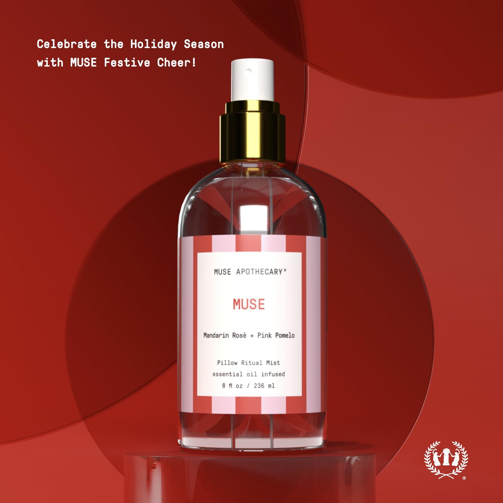 Muse Apothecary etiqueta con lista de ingredientes naturales y certificaciones