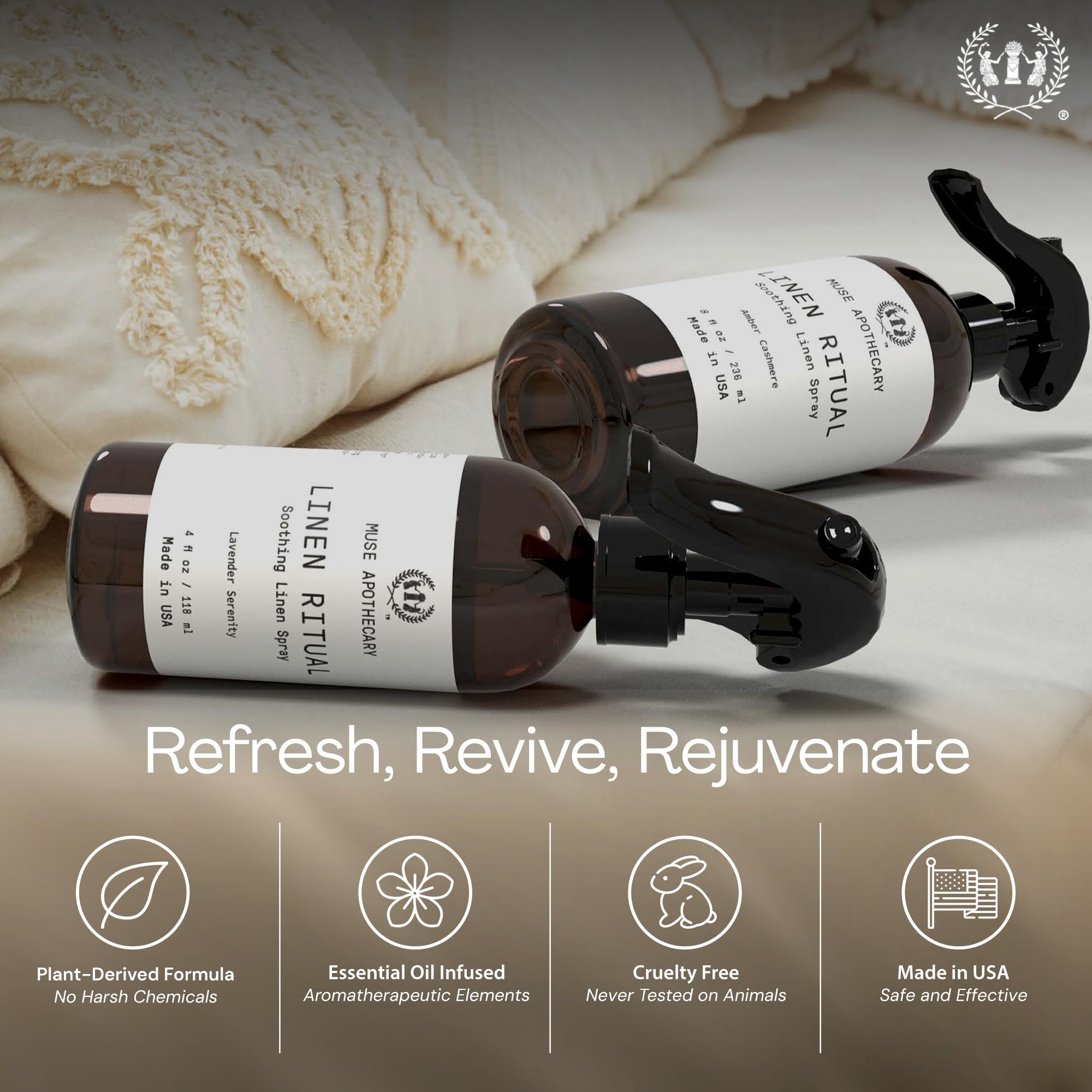 Muse Apothecary etiqueta con ingredientes resaltando aceites esenciales