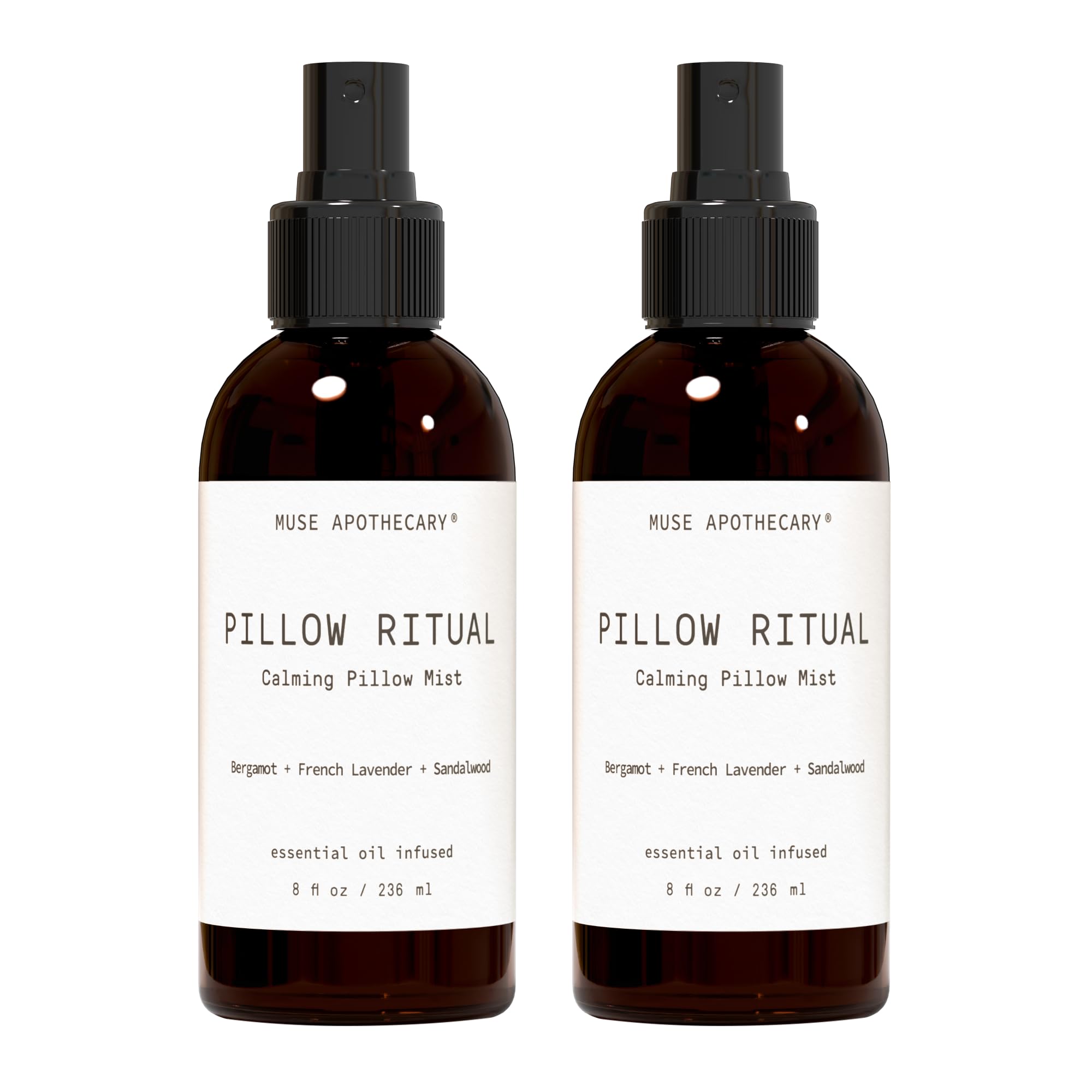 Muse Apothecary botella frontal mostrando diseño y etiqueta, aporta calma