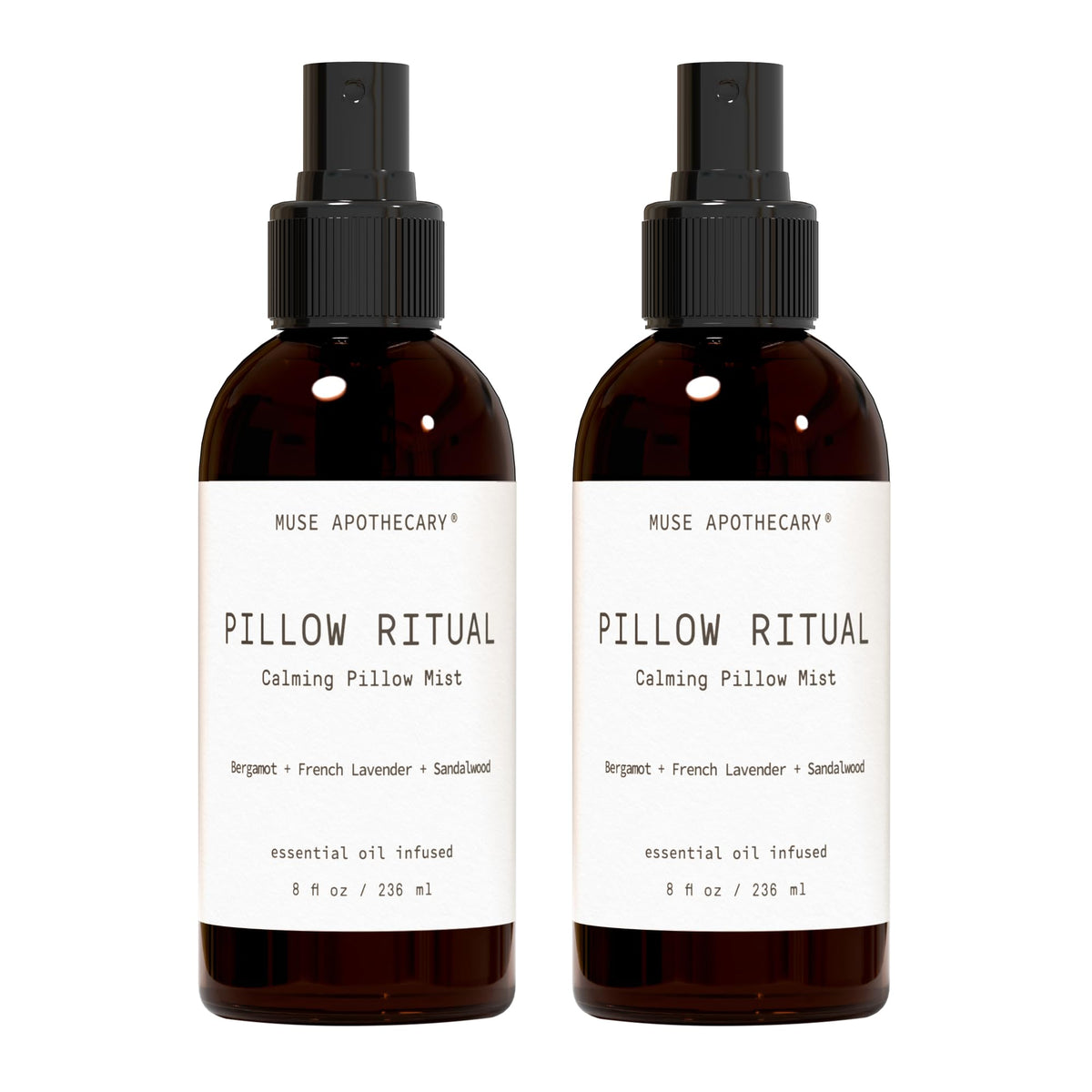 Muse Apothecary botella frontal mostrando diseño y etiqueta, aporta calma