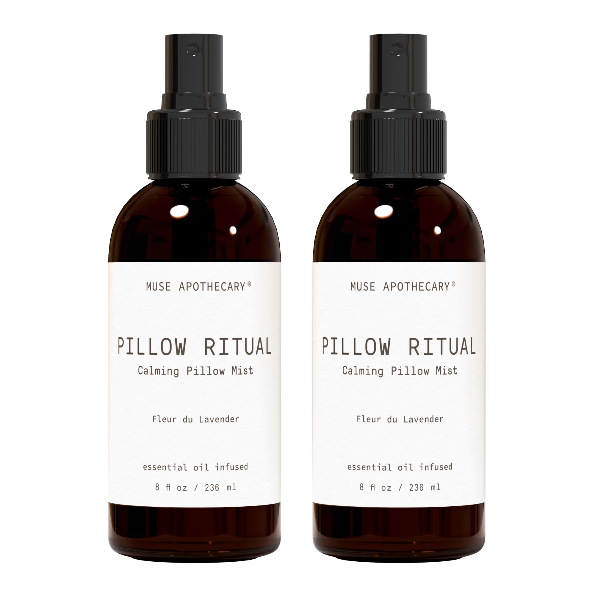 Muse Apothecary frente del pack de 2 botellas mostrando etiqueta Fleur du Lavender y beneficio relajante