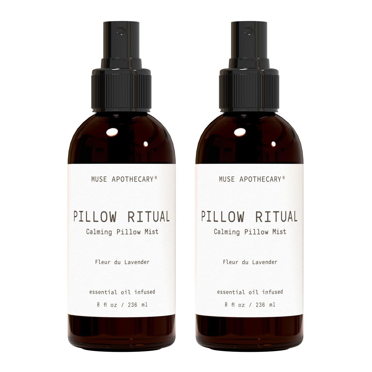 Muse Apothecary frente del pack de 2 botellas mostrando etiqueta Fleur du Lavender y beneficio relajante