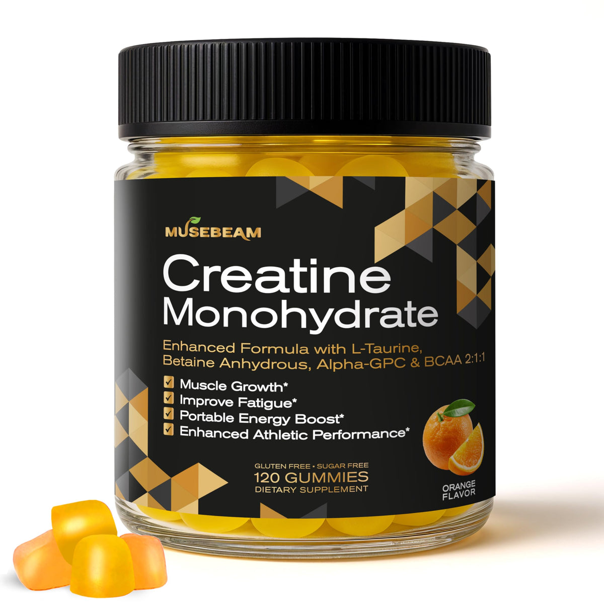 musebeam envase frontal mostrando gomitas y beneficios prácticos