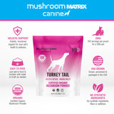 Mushroom Matrix polvo espolvoreado sobre comida de perro demostrando uso práctico y aceptación