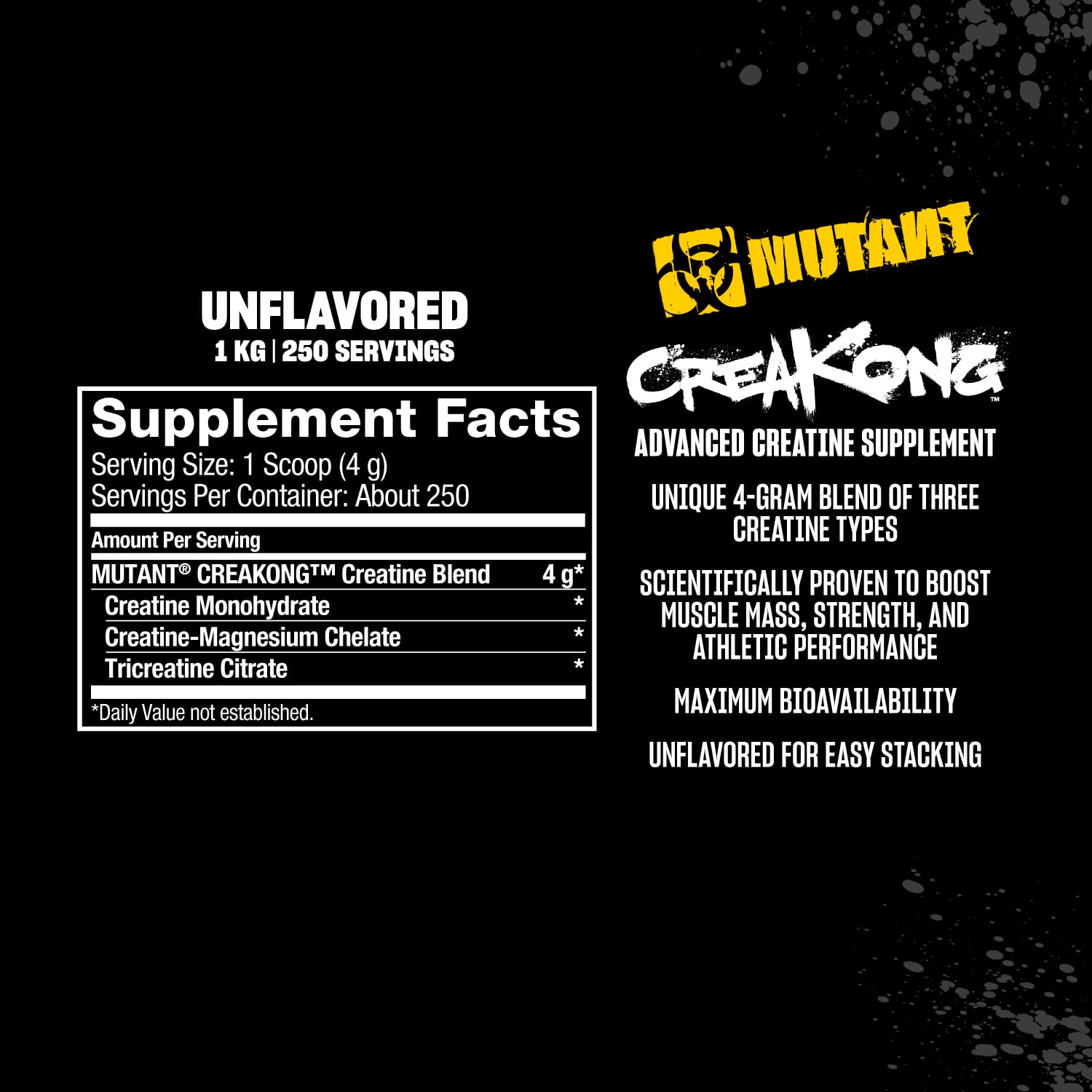 Mutant CREAKONG etiqueta de ingredientes clara para verificar pureza