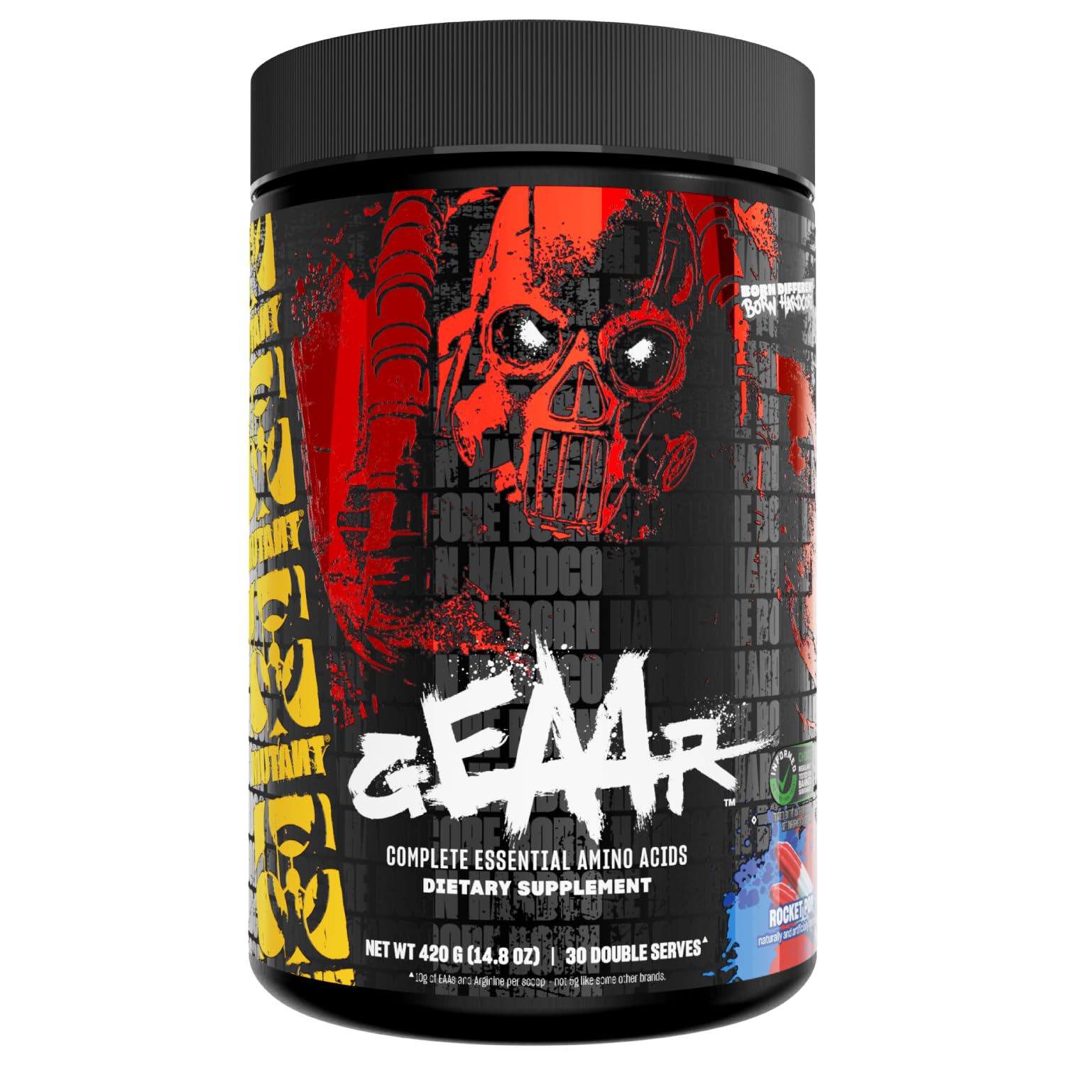 Mutant GEAAR frente del envase mostrando 30 servicios y sabor Rocket Pop