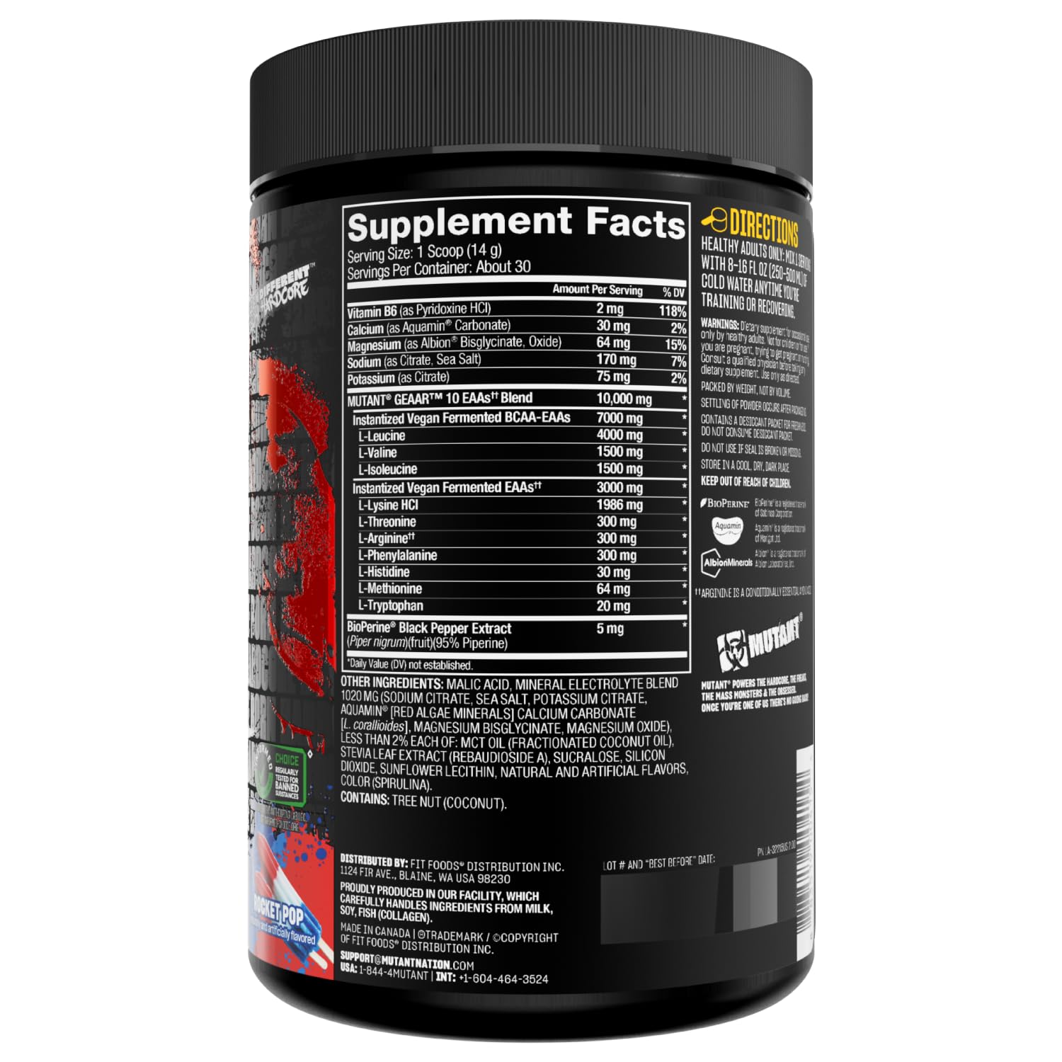 Mutant GEAAR ingredientes electrolitos: agua de coco y magnesio bisglicinato