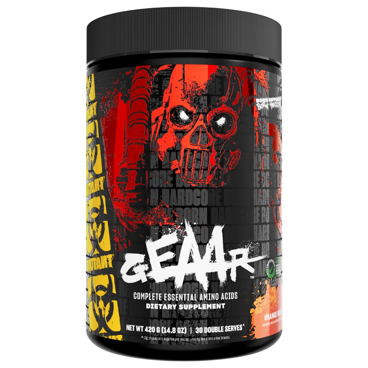 Mutant GEAAR presentación frontal mostrando envase y sabor Orange Rush
