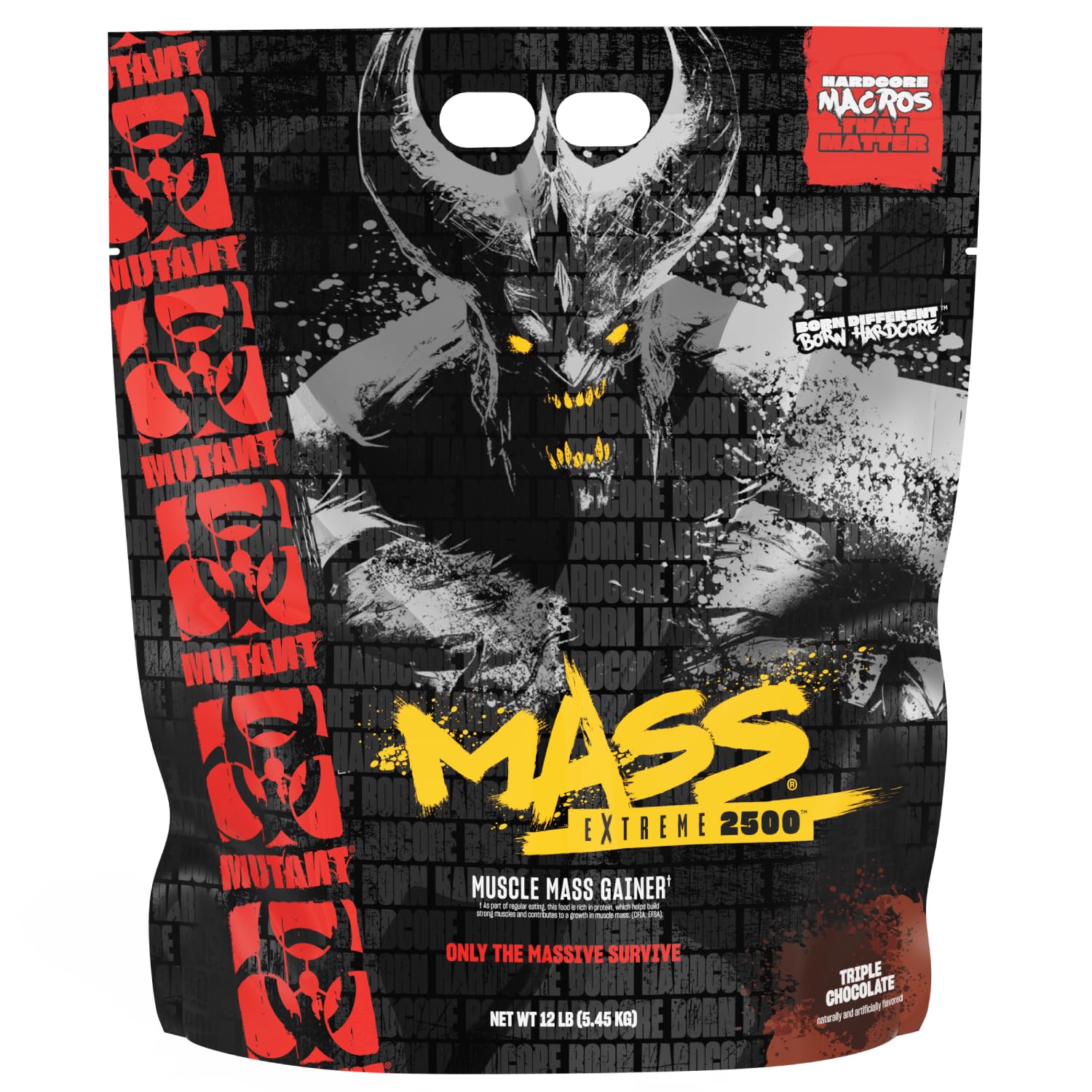 Mutant envase frontal mostrando diseño y cantidad 12 lb, ayuda a identificar producto