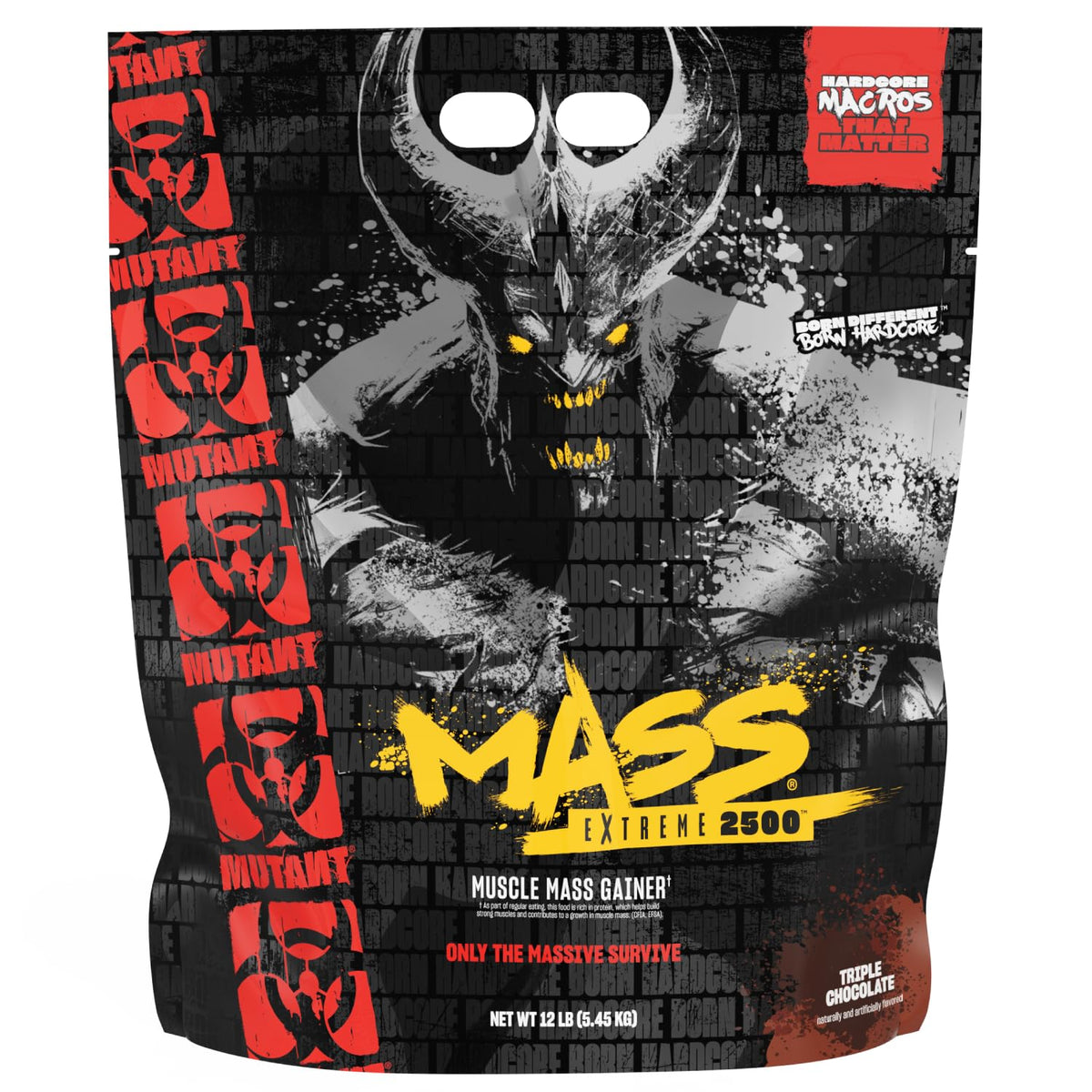 Mutant envase frontal mostrando diseño y cantidad 12 lb, ayuda a identificar producto
