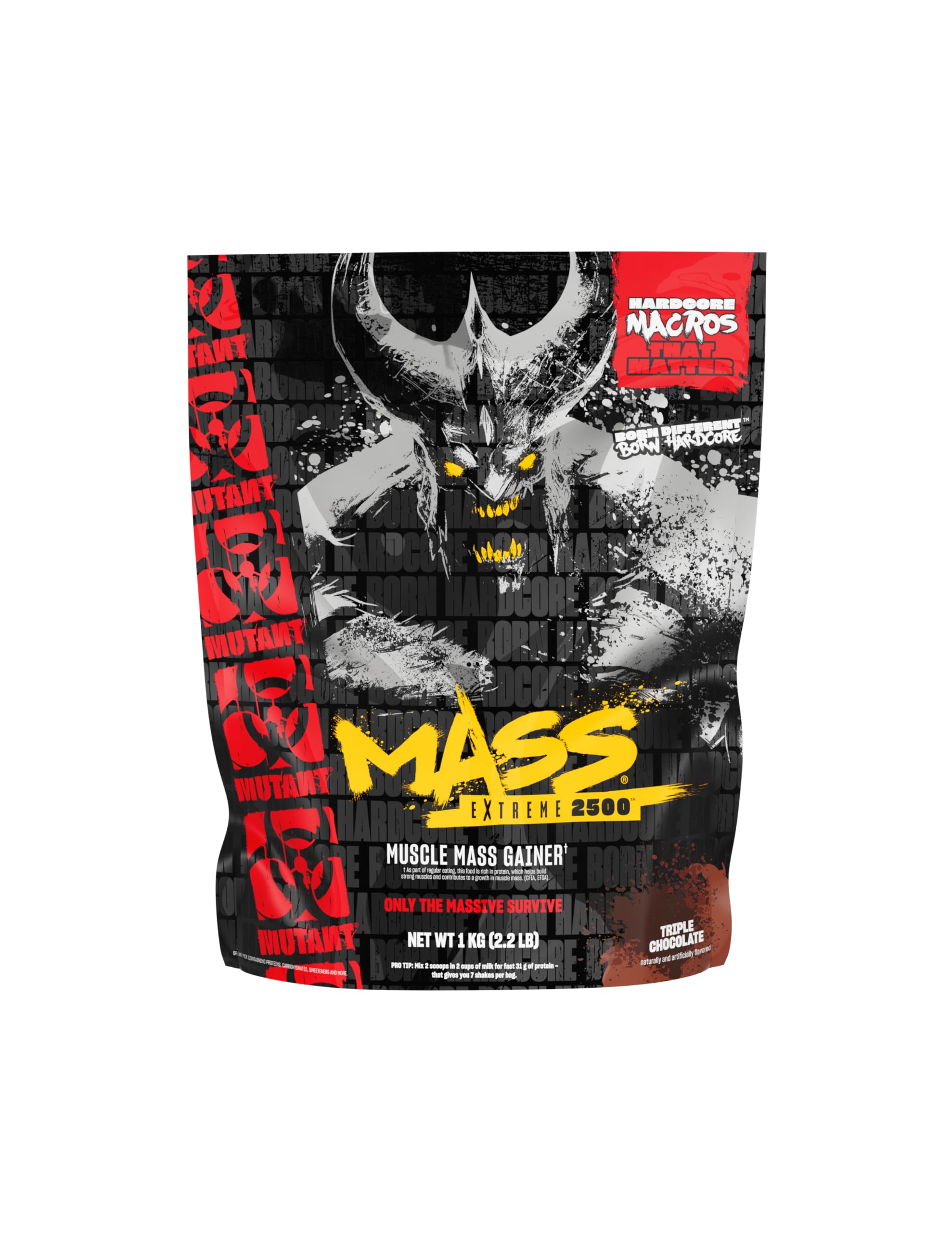 Mutant Mass envase frontal mostrando el logo y aspecto Triple Chocolate, ideal para ganancia