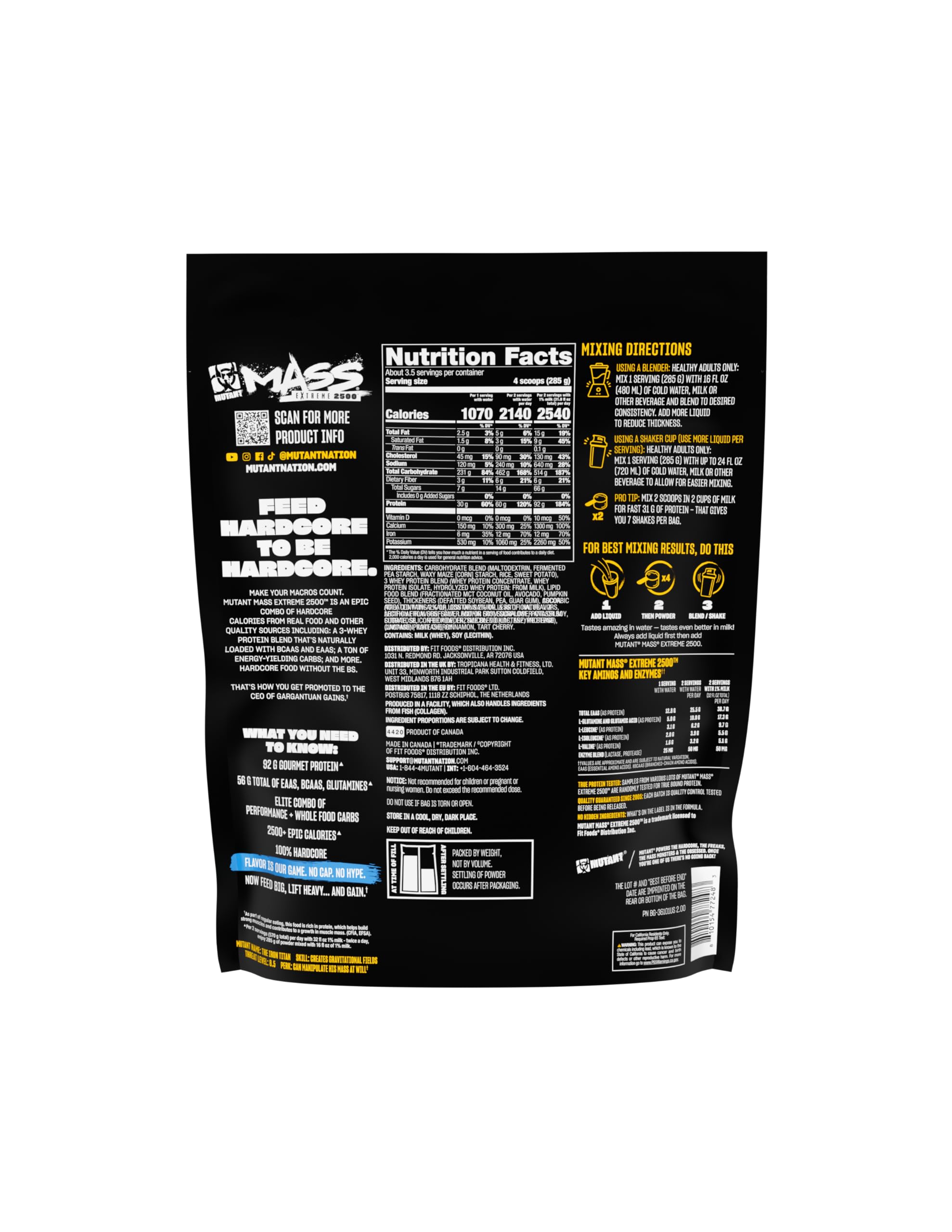 Batido Mutant Mass Extreme en vaso listo para beber aporta energía y proteína