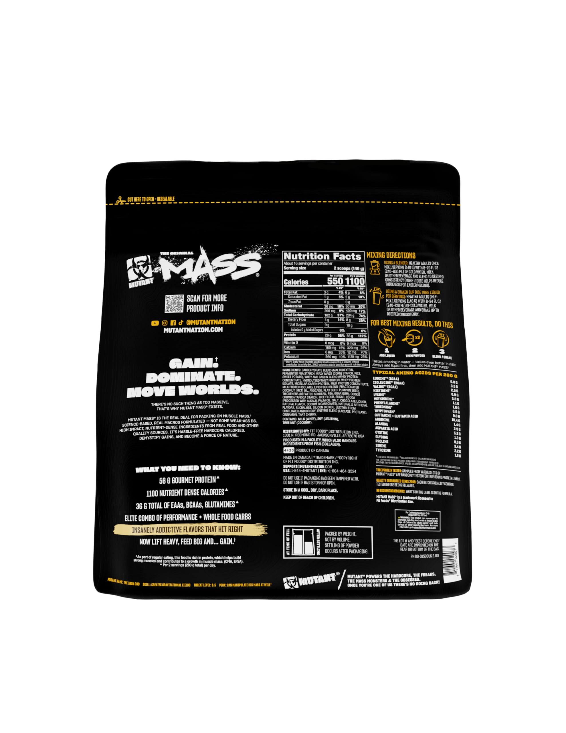 Mutant envase de 5 lb junto a pesa para referencia de tamaño
