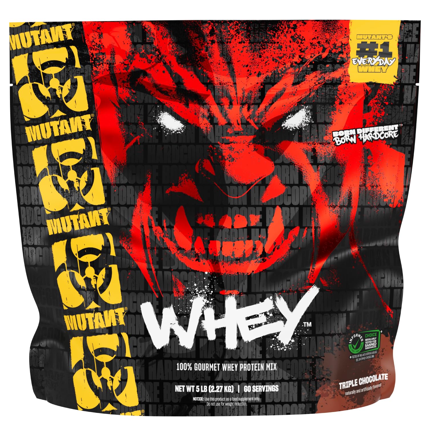 mutant Whey frontal del envase mostrando tamaño y sabor Triple Chocolate beneficioso