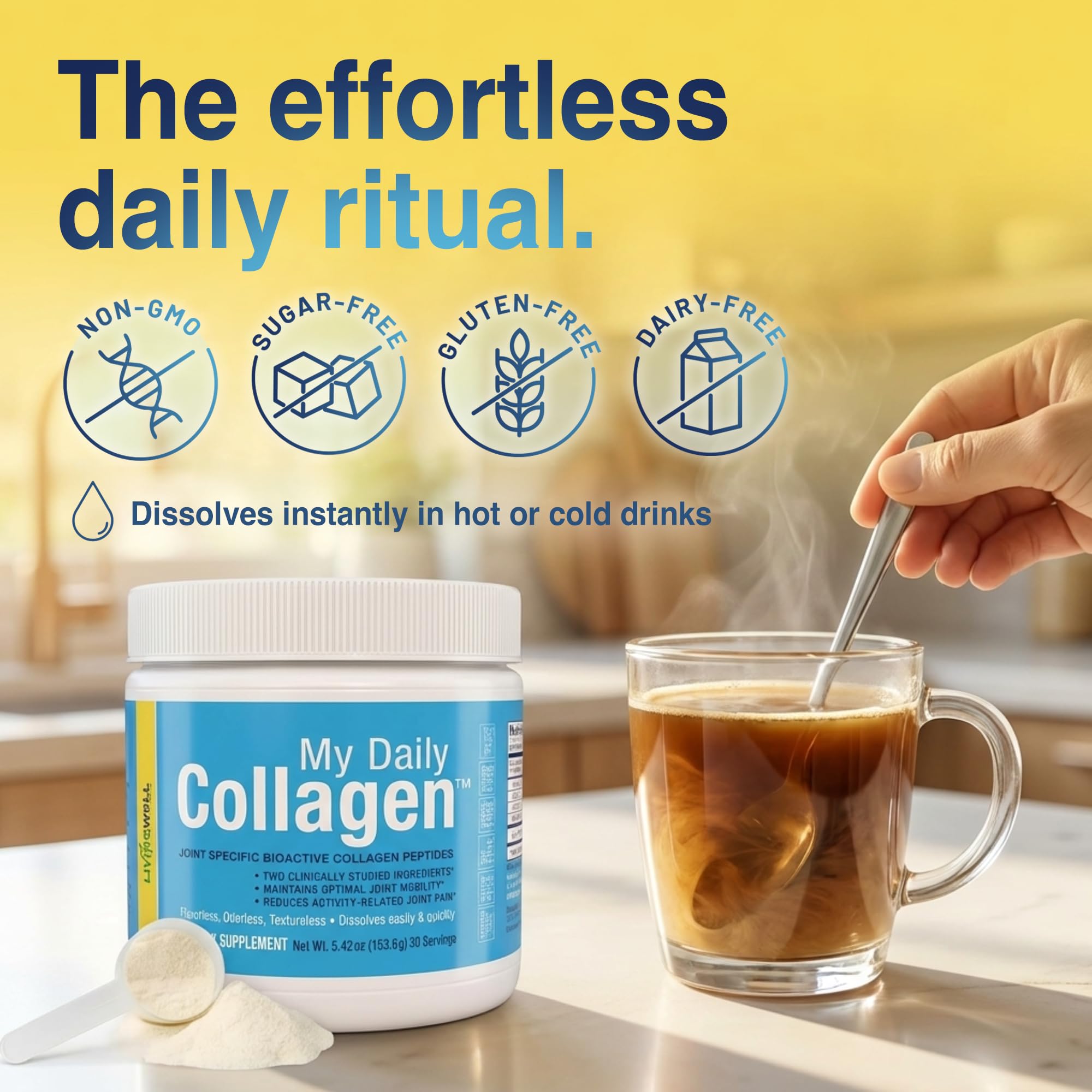 My Daily Collagen bote abierto en manos, accesible para uso cotidiano
