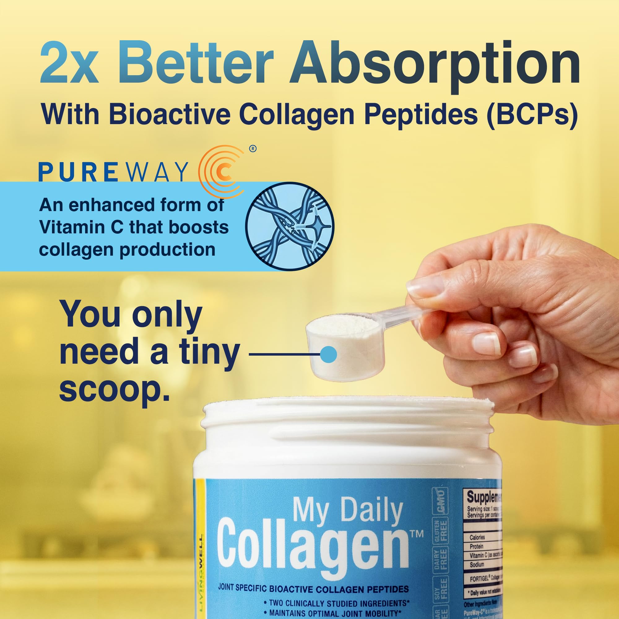 My Daily Collagen disolviéndose en vaso, mezcla homogénea para consumo inmediato
