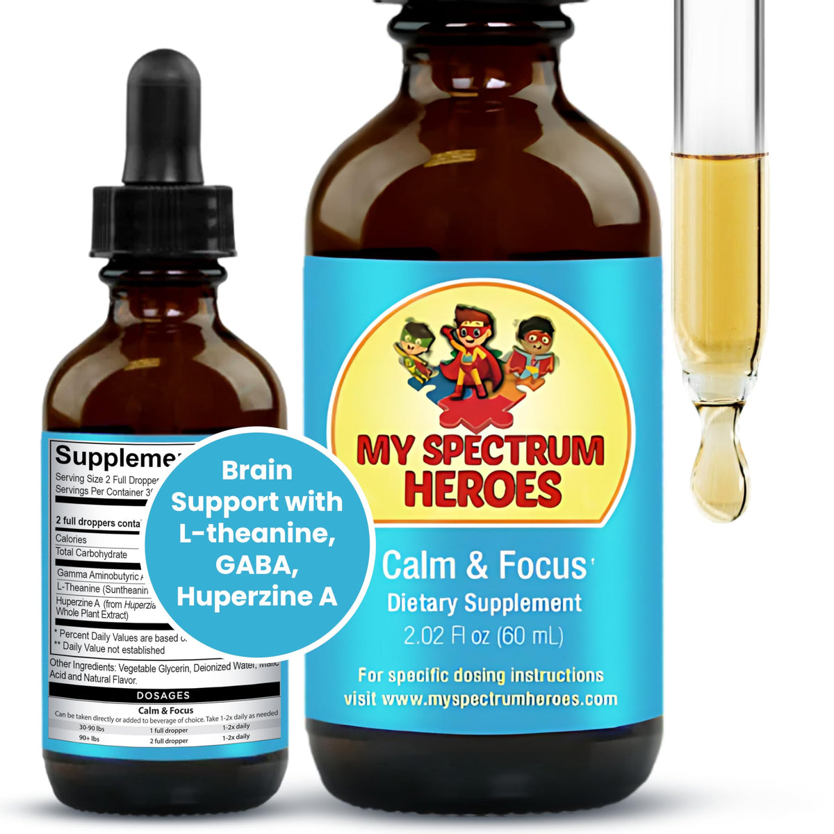 My Spectrum Heroes envase frontal mostrando diseño y beneficio de enfoque