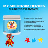 My Spectrum Heroes polvo en primer plano resaltando textura fina y mezcla fácil