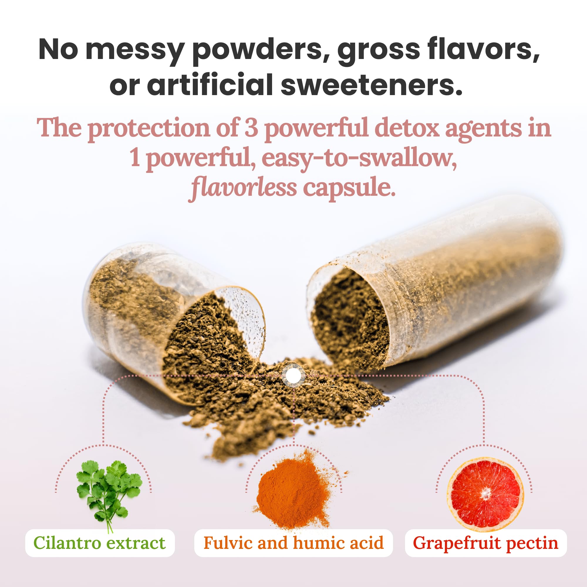 Myers Detox ingredientes cilantro pectina y ácido fúlvico en primer plano