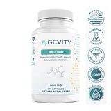 MyGevity NAC cápsula vegetal en primer plano, fácil de tragar