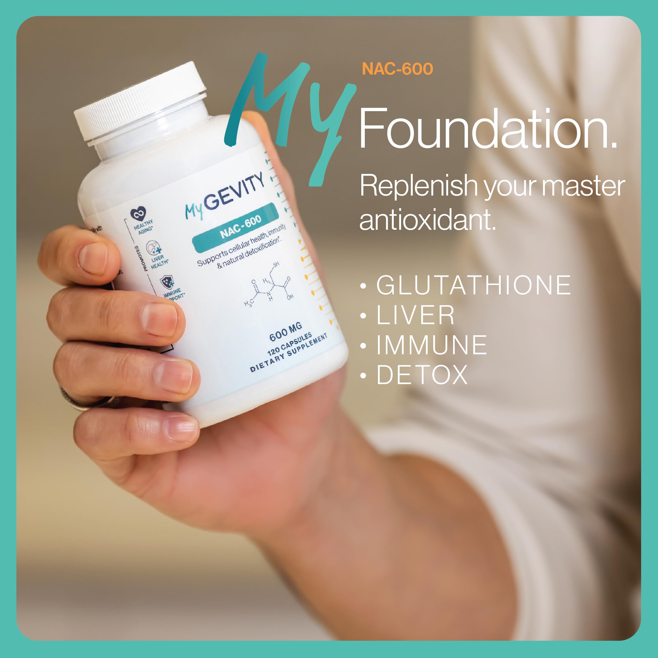 MyGevity NAC etiqueta con solo dos ingredientes, claridad