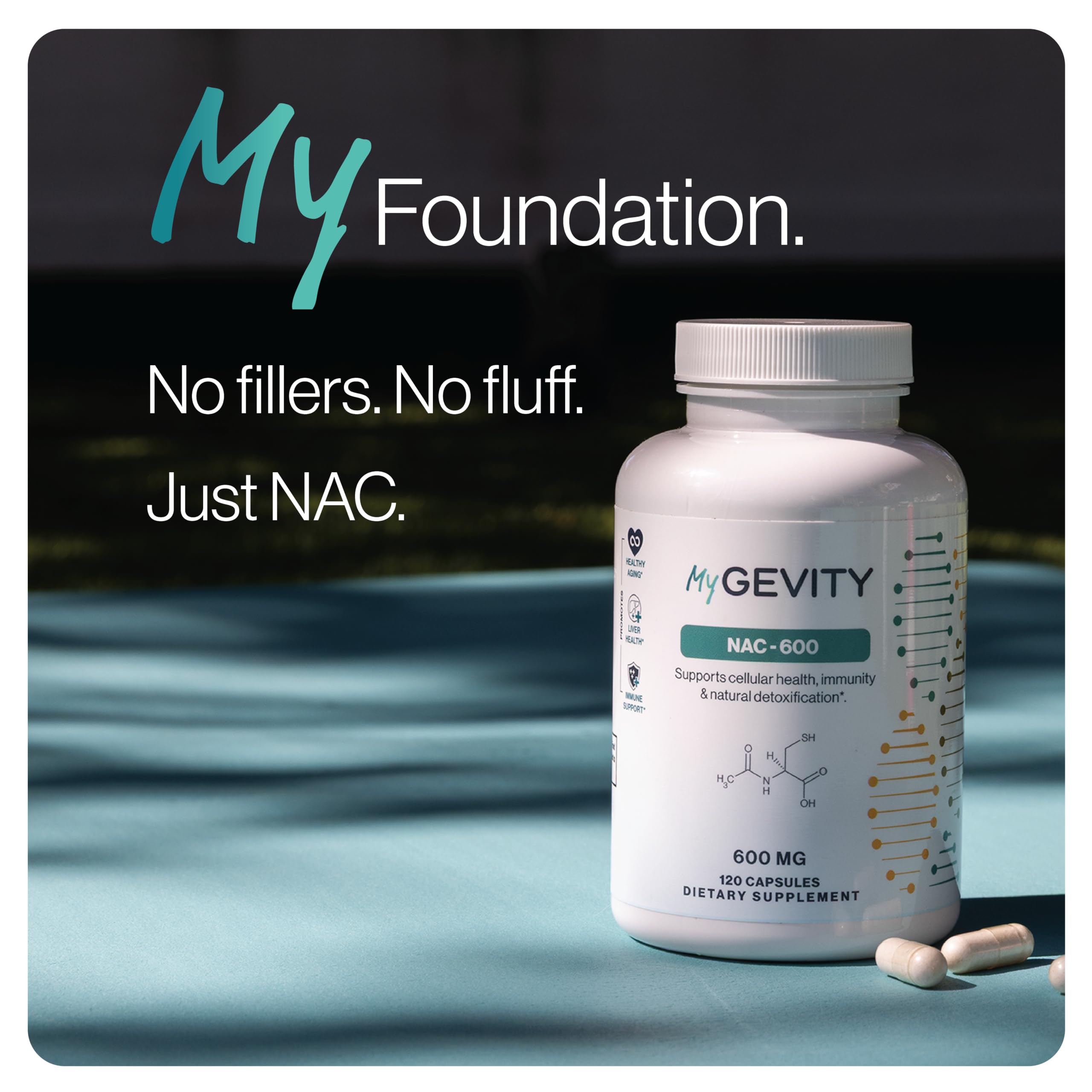 MyGevity NAC polvo fino mostrando calidad y disolución rápida