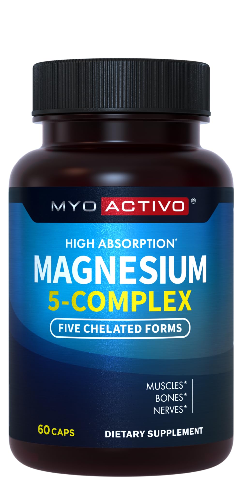 MyoActivo empaque frontal mostrando 60 cápsulas y alta absorción