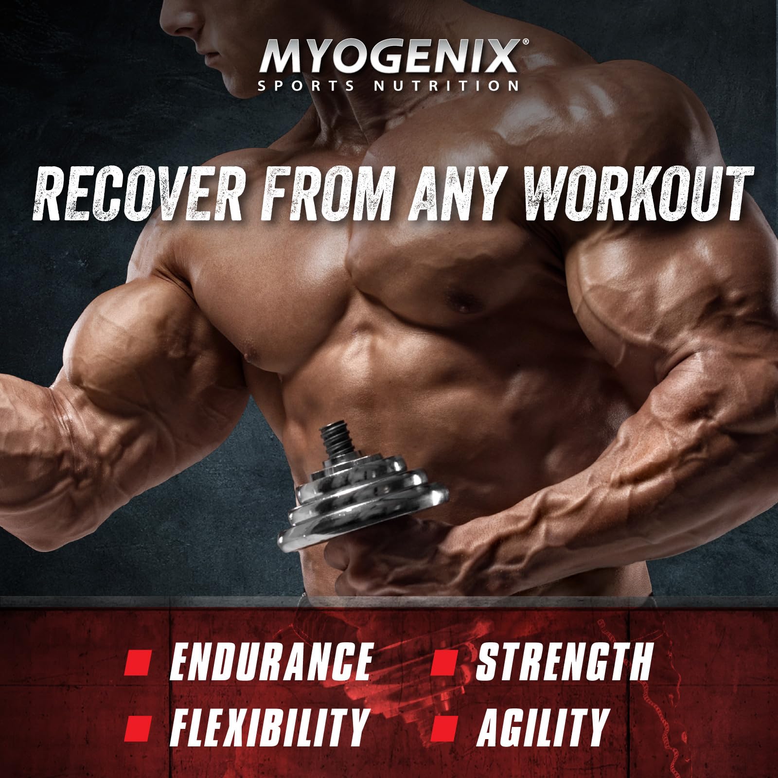 Myogenix Aftershock polvo en primer plano mostrando textura de mezcla rápida