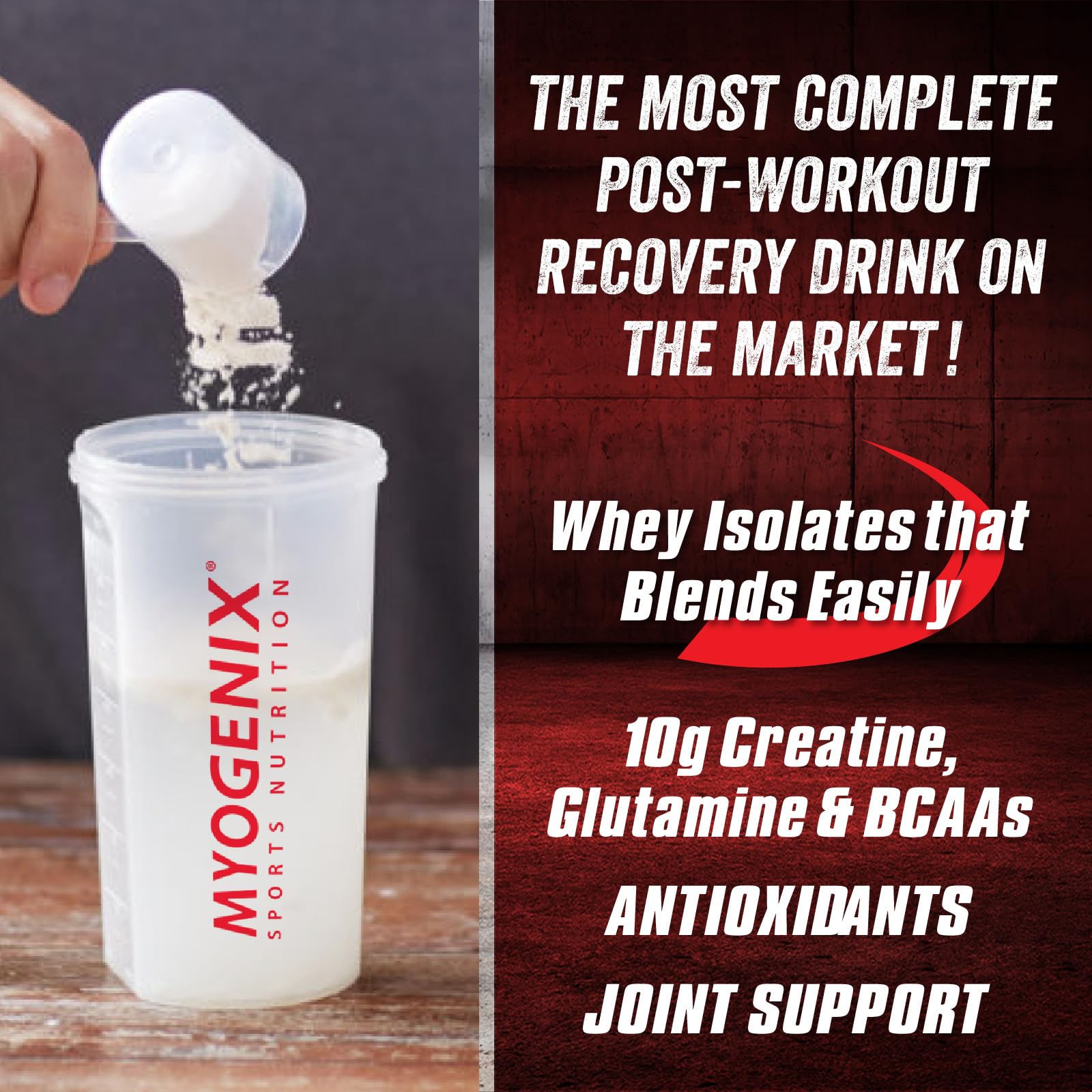 Myogenix Aftershock etiqueta y tabla nutricional explicando dosis y componentes