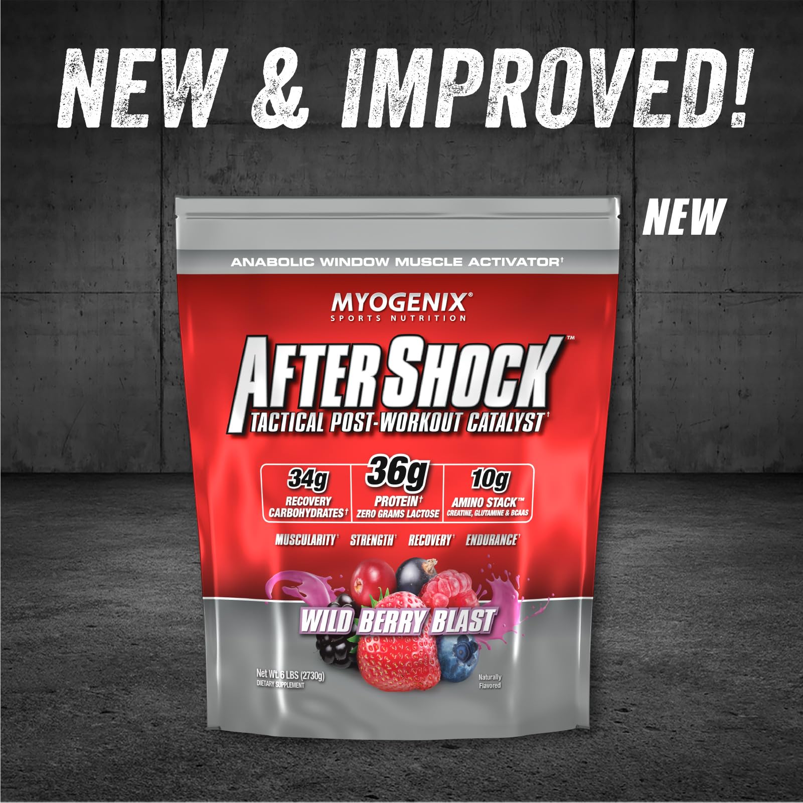 Myogenix Aftershock textura del polvo fácil disolución beneficio