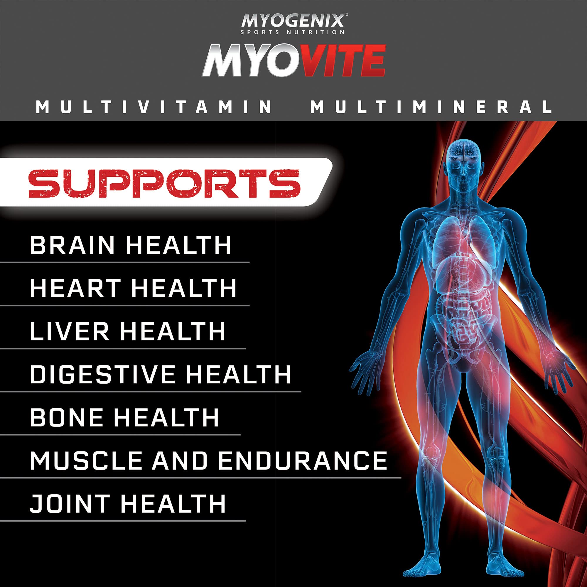 Myogenix Myovite etiqueta nutricional que destaca dosis y formas