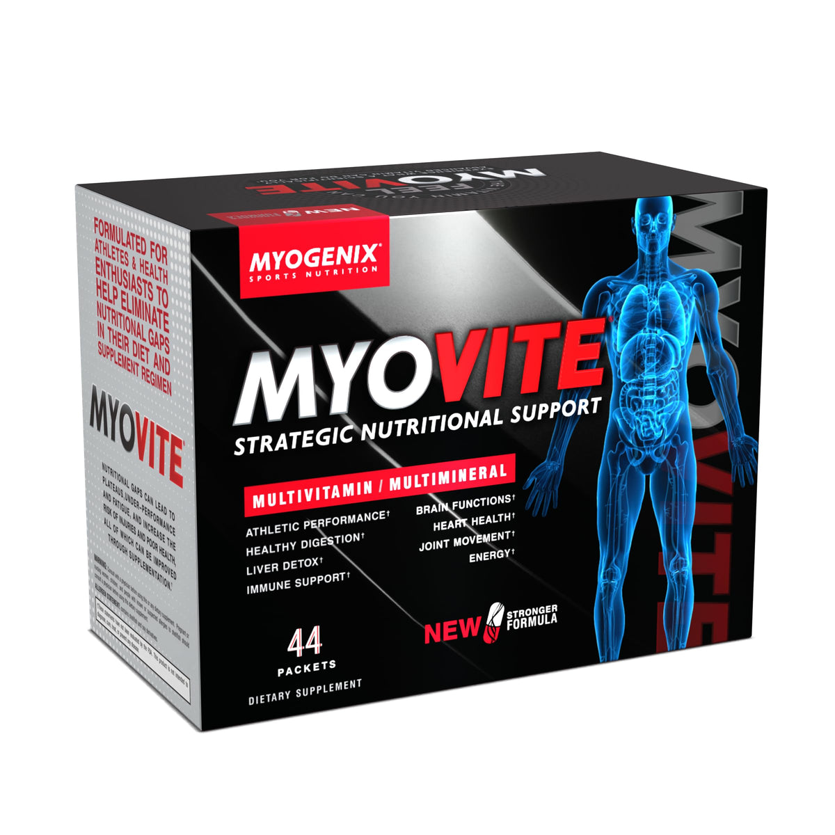 Myogenix Myovite empaque frontal mostrando conveniencia y beneficios