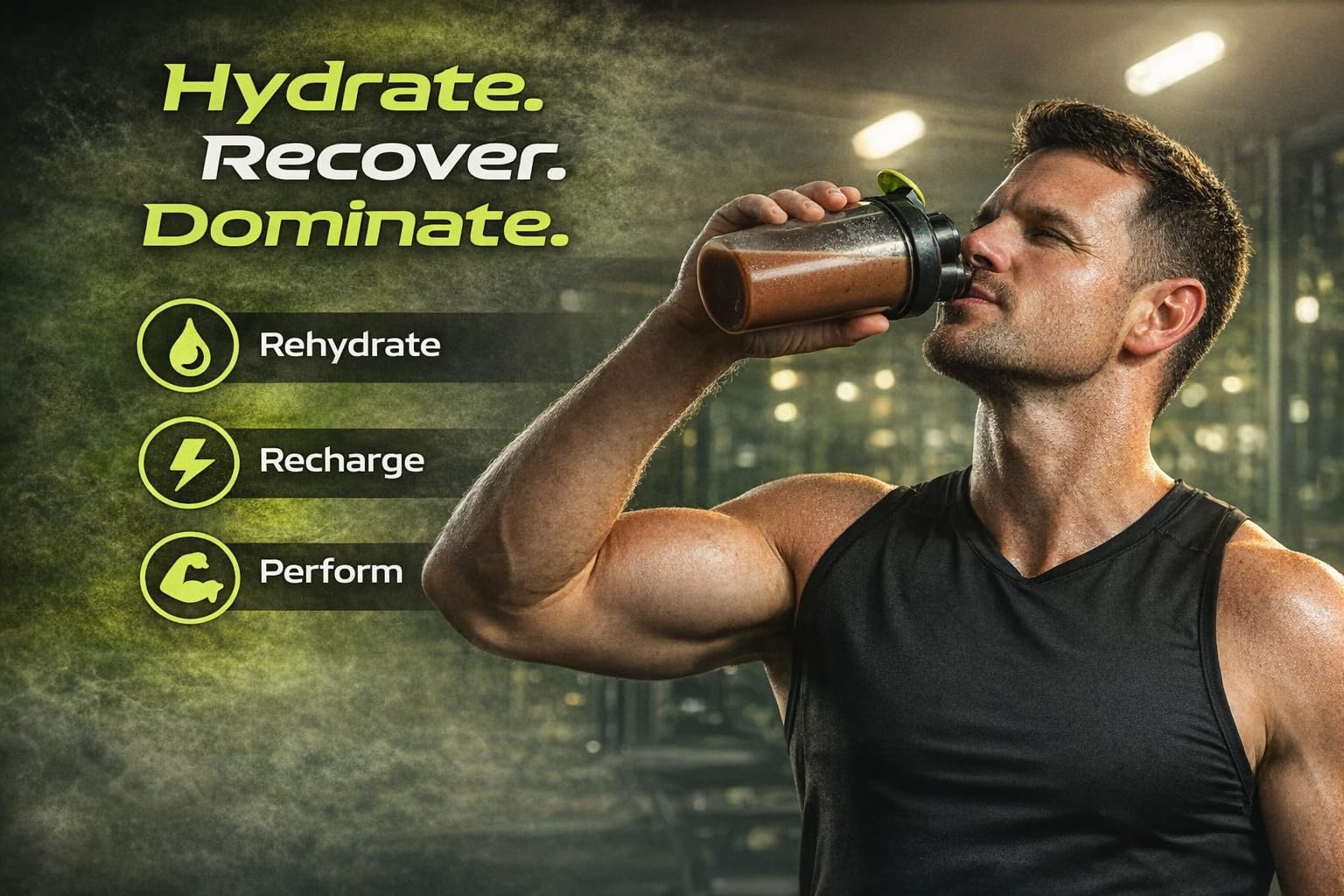 MYOTRAX batido postentreno junto a pesas, recuperación práctica