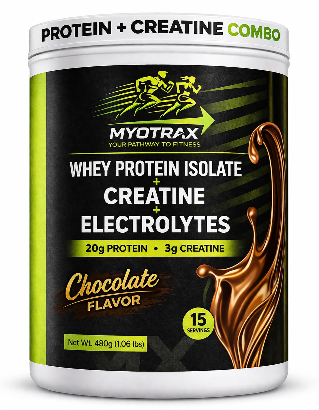 MYOTRAX frasco delante mostrando etiqueta clara y beneficios