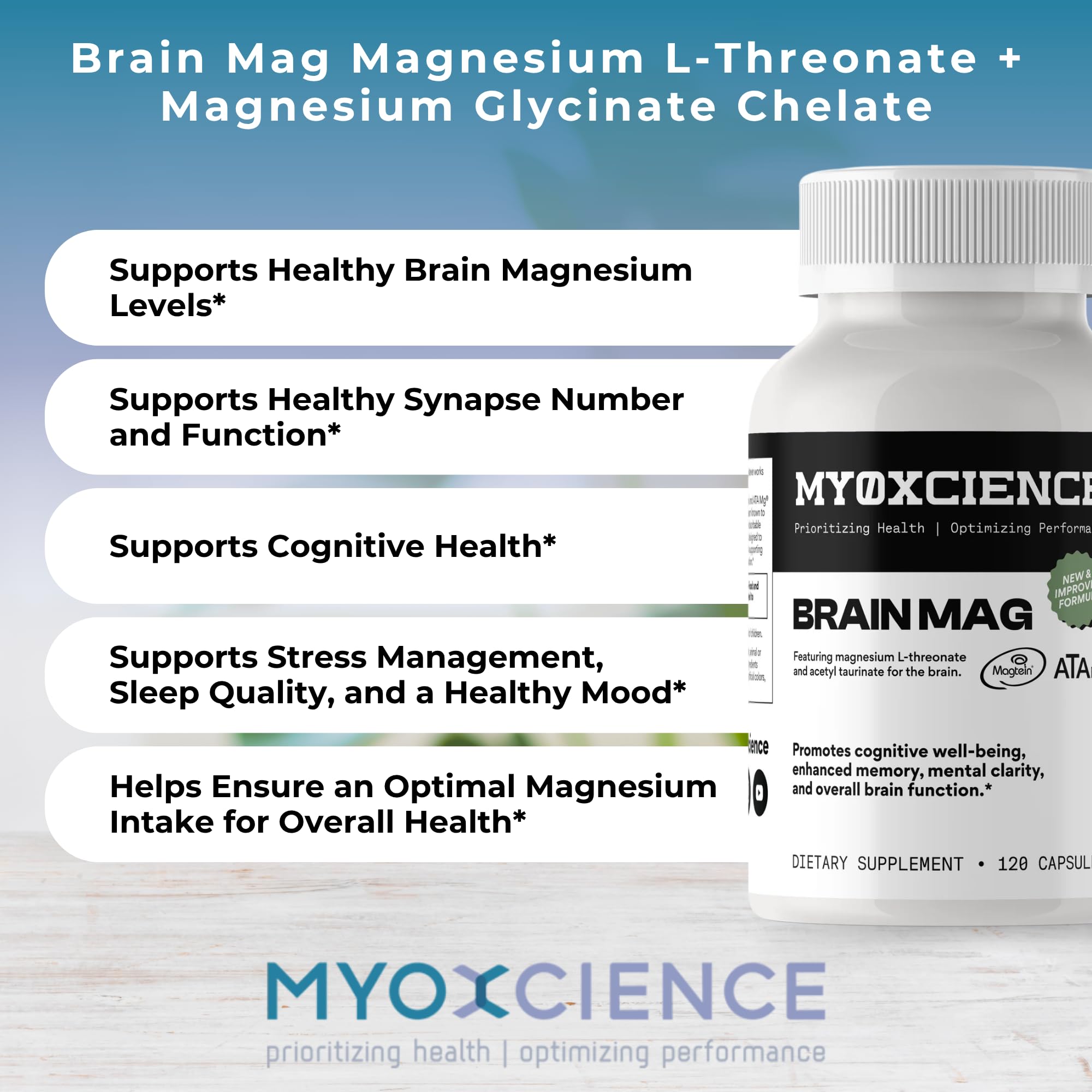 MYOXCIENCE ingredientes listados resaltando formas de magnesio bioactivas
