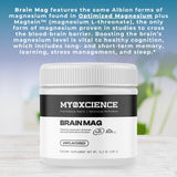 MYOXCIENCE etiqueta con lista de ingredientes y aportes de magnesio por porción