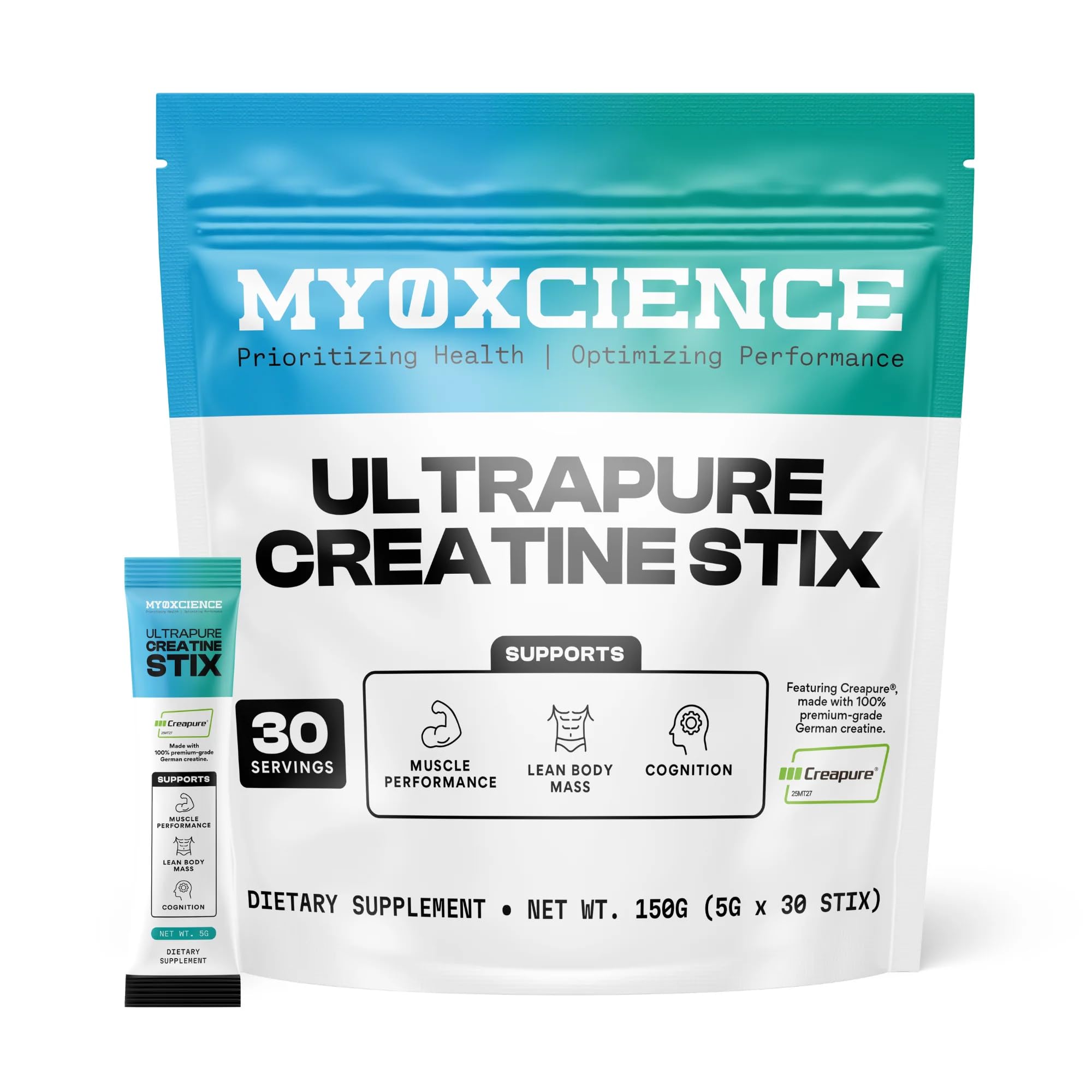 MYOXCIENCE frasco y caja frontal mostrando sobres y diseño claro