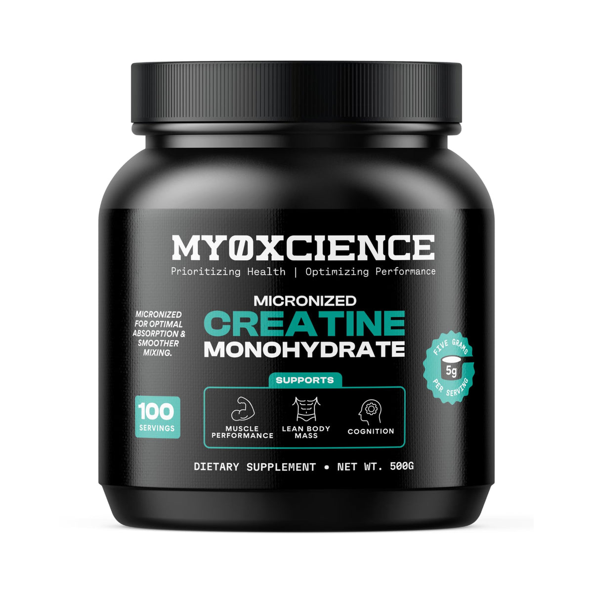 MYOXCIENCE frasco frontal mostrando diseño y cantidad de servicios para planificación