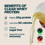 Myprotein primer plano de polvo translúcido que promete disolución rápida