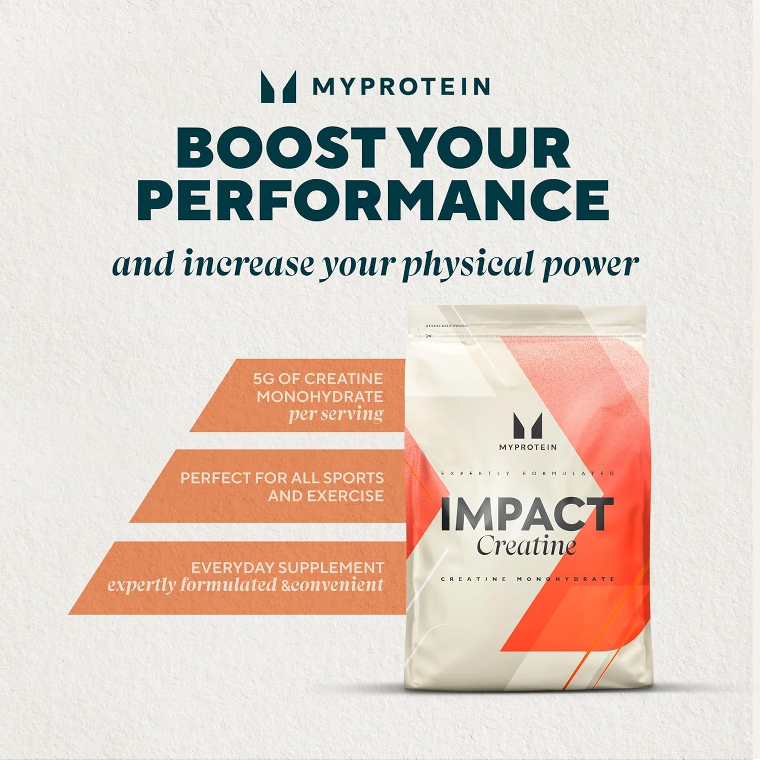 Myprotein envase junto a una regla para escala, 200 servicios claros