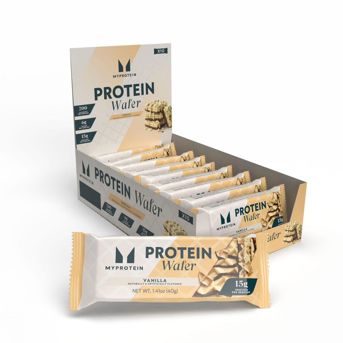Myprotein oblea frontal mostrando empaquetado y aporte proteico