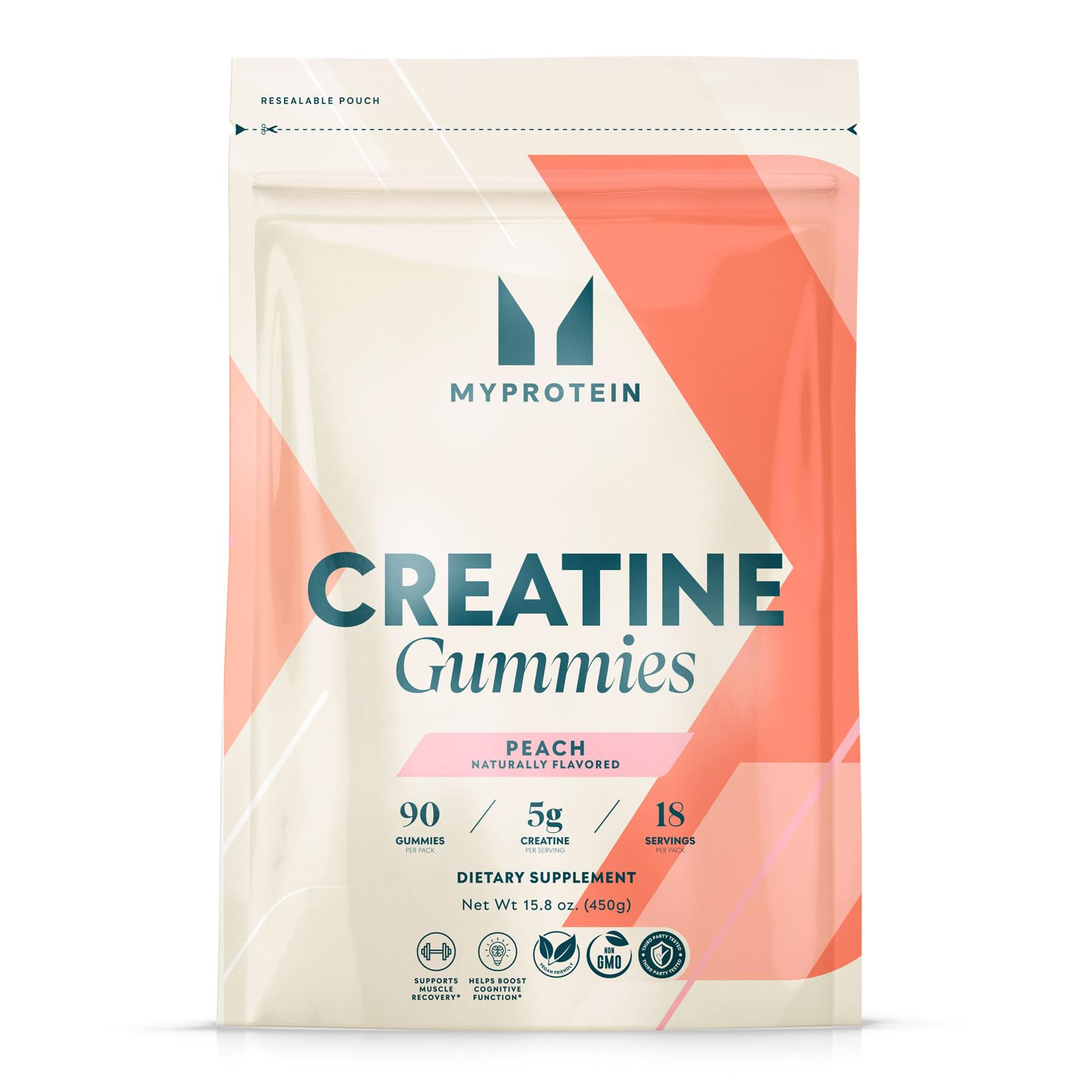 Myprotein paquete frontal de gominolas muestra 5 g creatina por porción y conveniencia