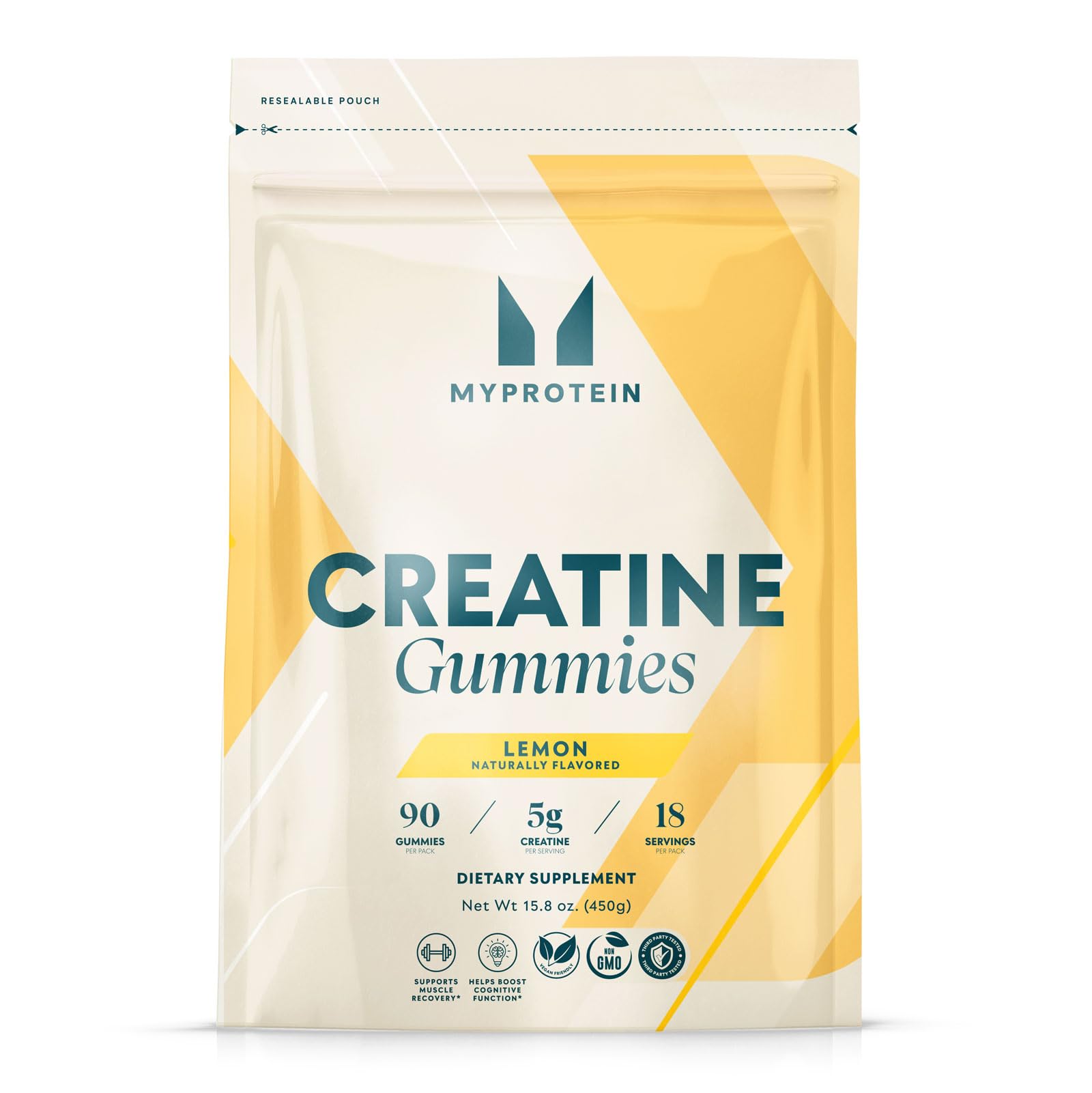 Myprotein imagen del frente del empaque mostrando 90 gomitas y beneficio práctico
