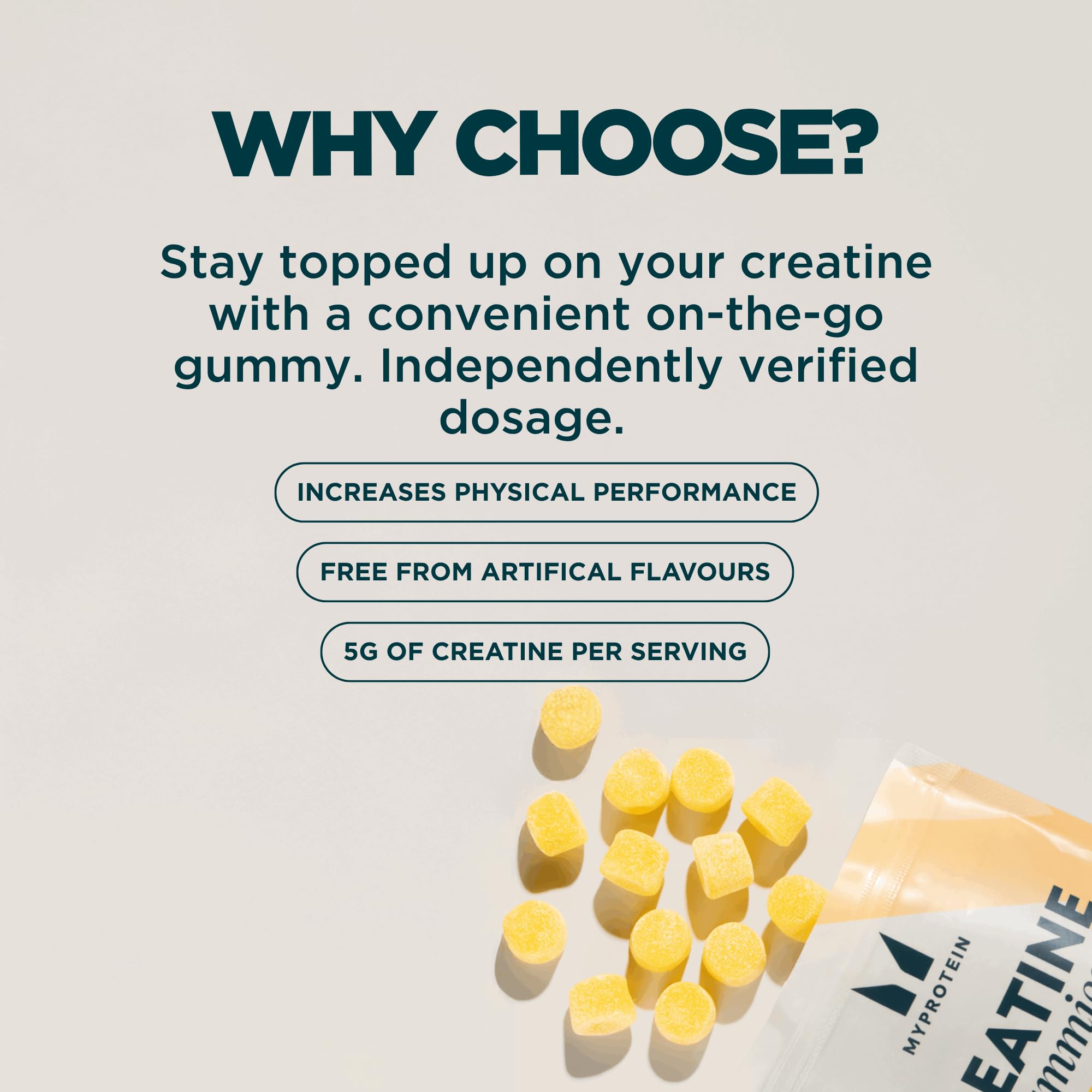 Myprotein etiqueta con información nutricional que muestra 5g creatina por toma