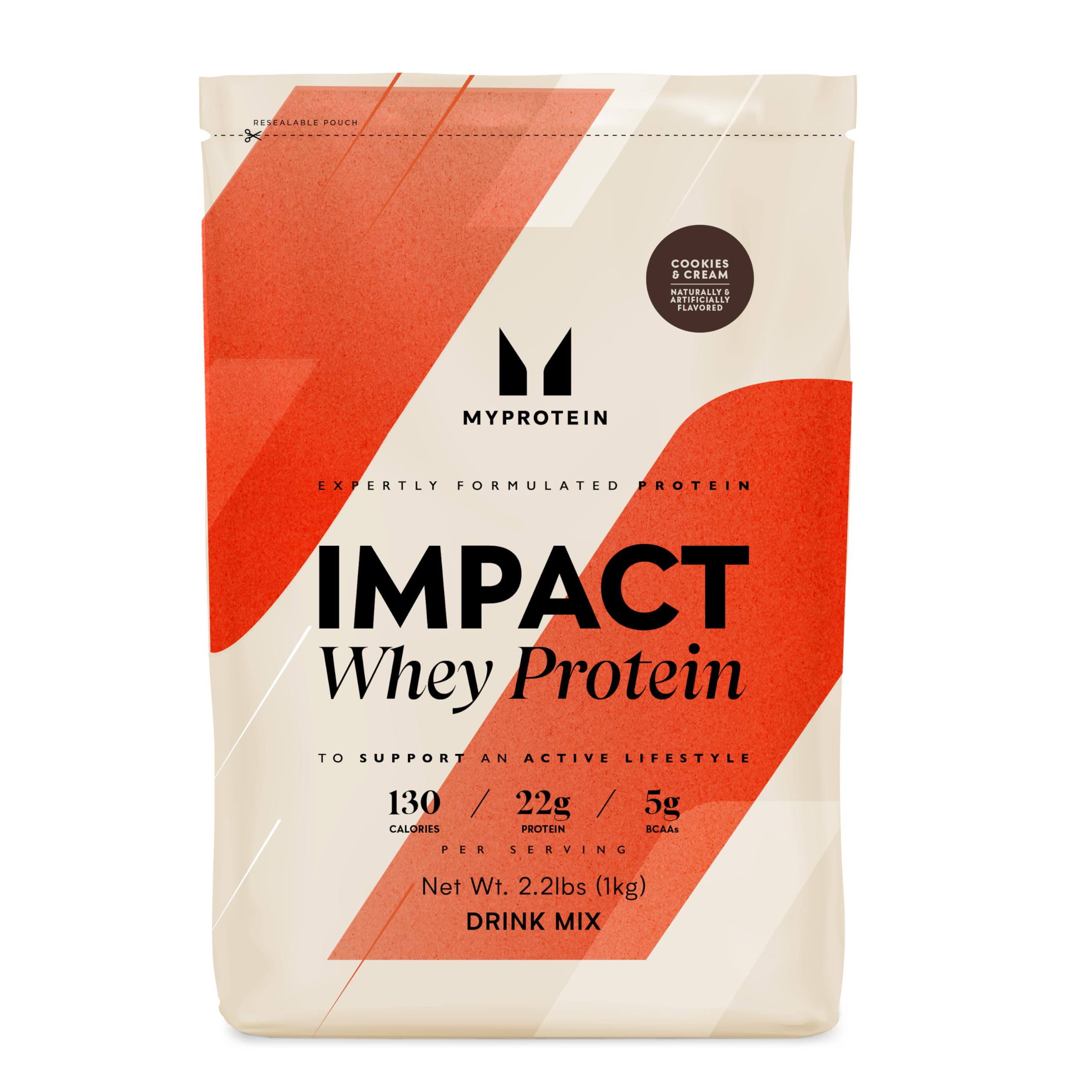Myprotein envase frontal Cookies & Cream mostrando la marca y beneficio proteico