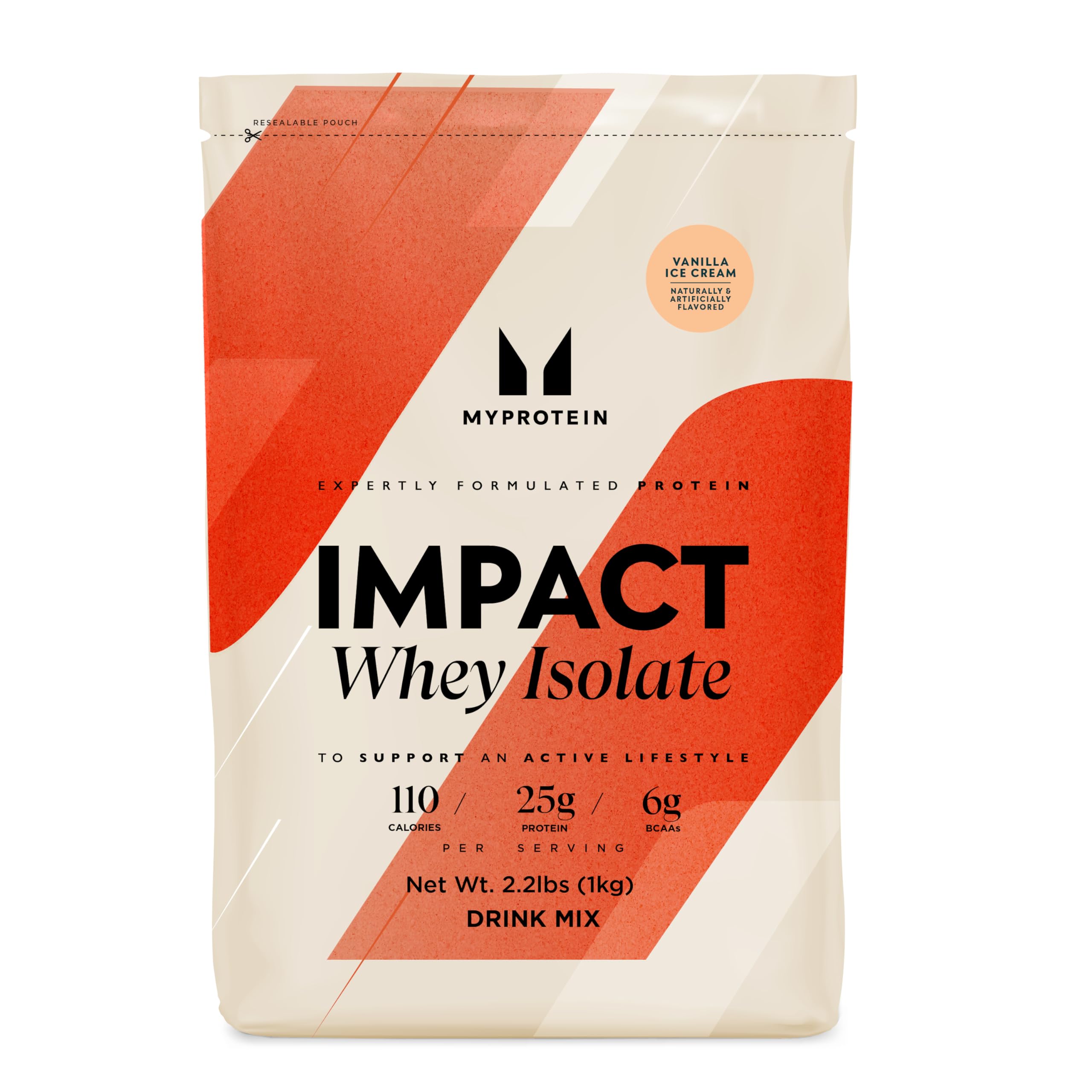 Myprotein bote frontal Vainilla Ice Cream mostrando diseño y tamaño